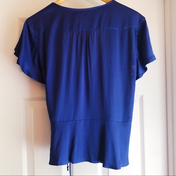 Zara Woman Royal Blue Satin Wrap Tie Blouse - Picture 4 of 6